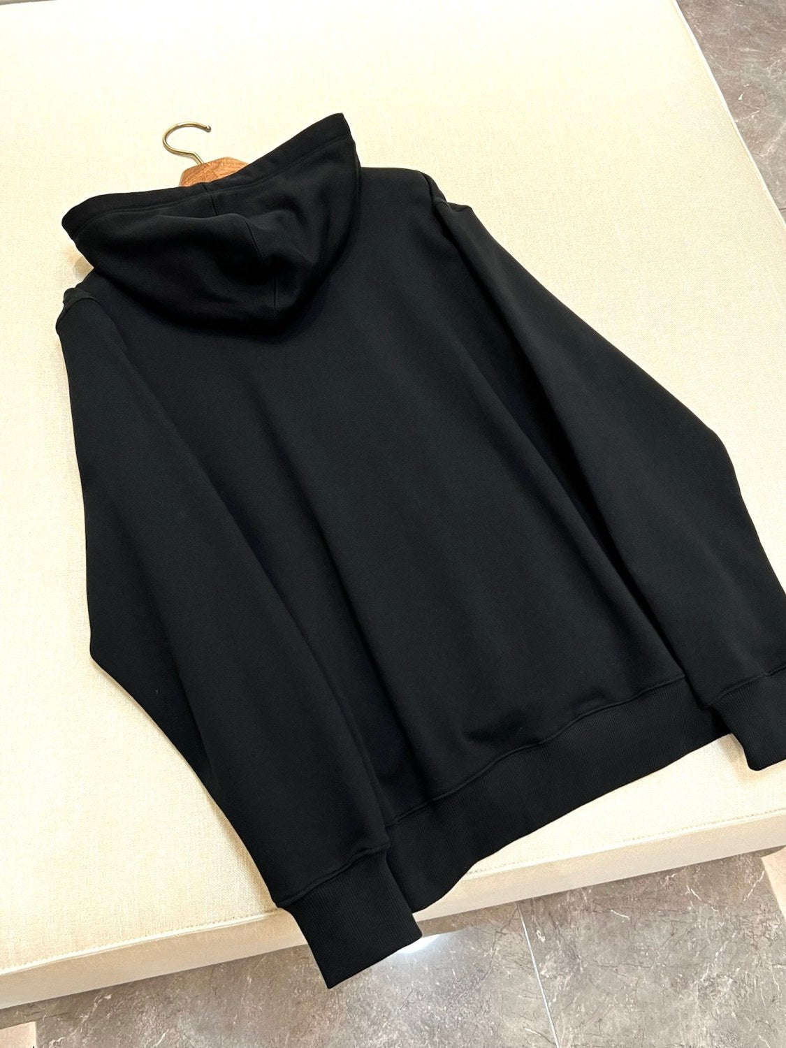 Prada Men's Spring and Fall Triangle Metal Label Black Cotton Hooded Drawstring Loose Sweatshirt Pullover #73284