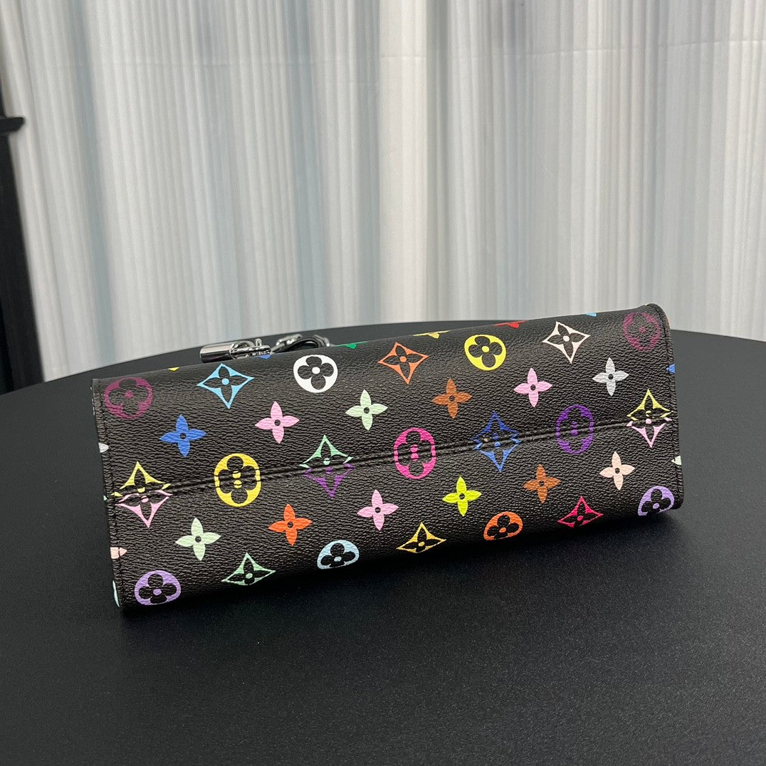 Louis Vuitton Lv X Tm Onthego East West Chain Women's Removable Shoulder Strap Zipper Closure Colorful Monogram Printed Printed Coated Canvas Leather Trimmed Shoulder Crossbody Bag Bags #75561
