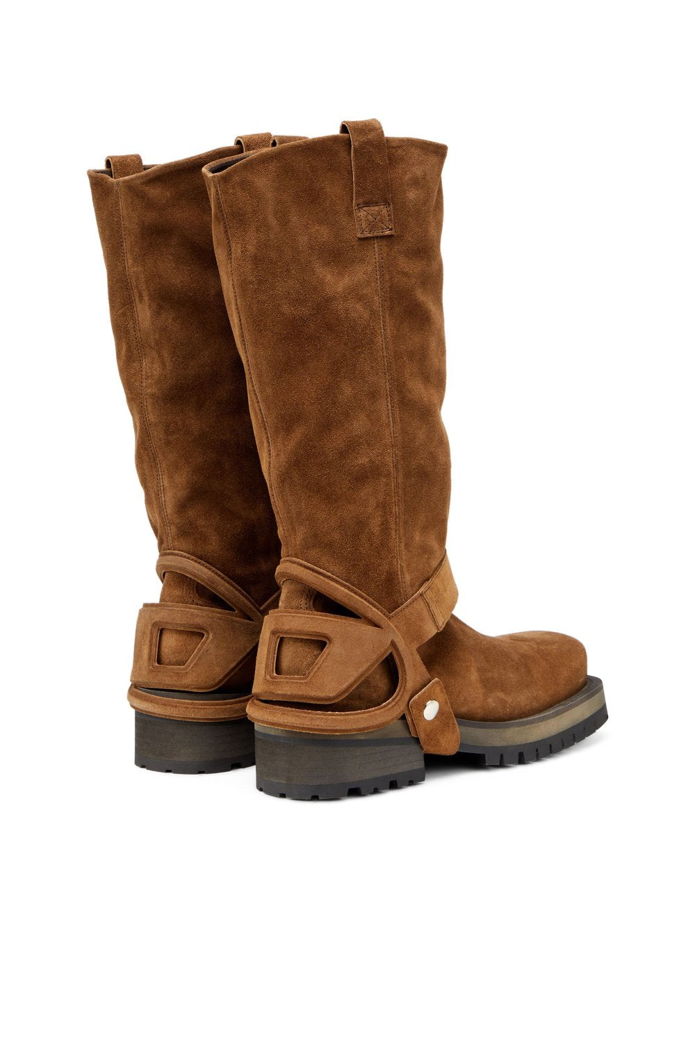 Diesel Women's D-Texan High Top Biker Boots Autumn/Winter Square Toe Suede Solid Color Casual Shoes 5cm Heel Ngvp #2139