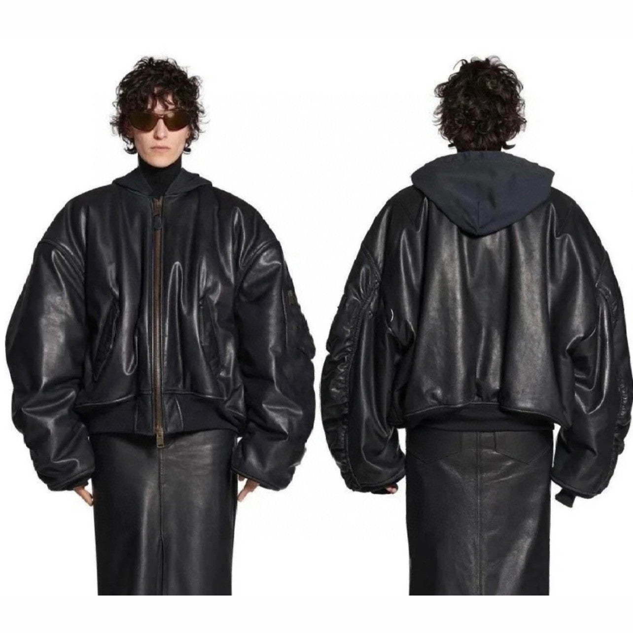 Balenciaga Leather Zip Hooded Jacket #96135