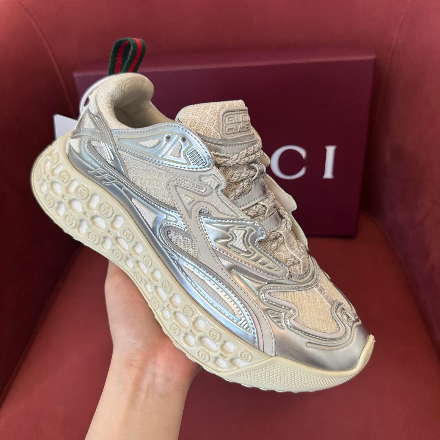 Gucci cub3d Men's And Women's Solid Color Round Toe Lace-up Mesh Fabric Thick Sole Sneakers Shoes #77529