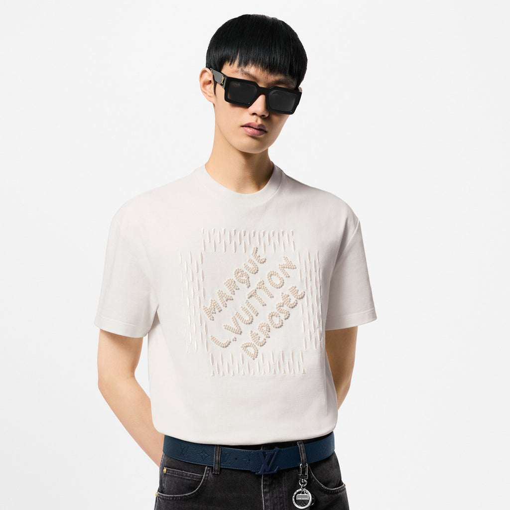 Louis Vuitton Men's Summer Solid Color Letter Beaded Embroidery Casual Round Neck Short Sleeve T-Shirt #72342