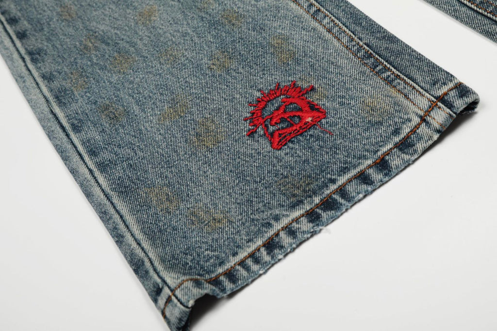 Enfants Riches Deprimes Men's & Women's Four-Season Distressed Patchwork Embroidered Mid-Rise Flared Jeans Casual Solid-Color Denim Pants Ngvp #2715