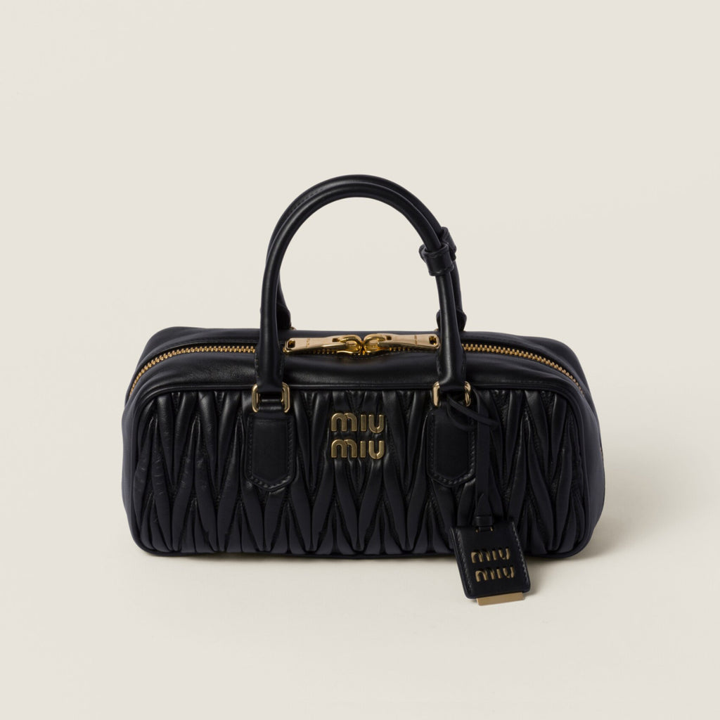 MiuMiu Arcadie matelassé Women's Solid Color Metal Engraved Logo Zipper Closure Leather Shoulder Bag Crossbody Tote Bags #77354