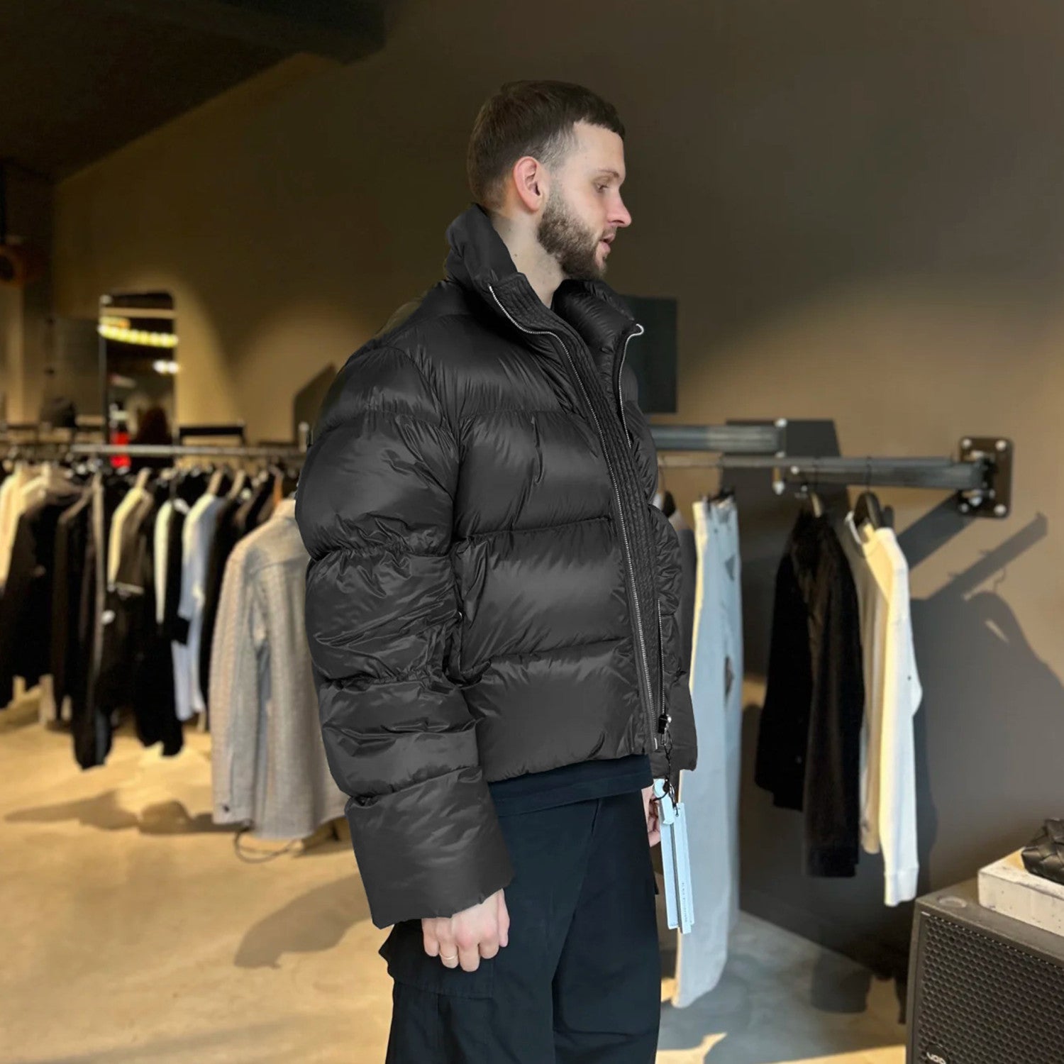 Rick Owens Men's Autumn And Winter Dark Style Collar Zip Down Jacket Warm High Street Fashion Casual Versatile Down Coat  Ngvp #9791