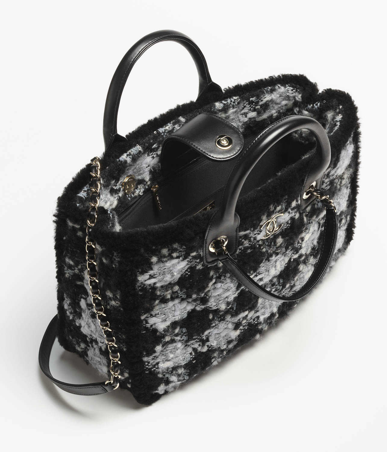 Chanel Small Tote Tweed Shearling Lambskin #376286