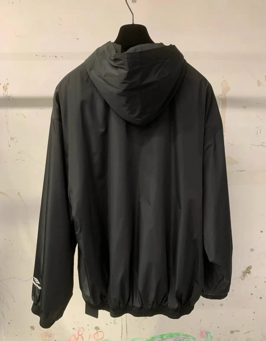 Balenciaga Men's Black Spring and Fall Logo Embroidered Printed Hooded Parker Ski Sweatshirt #75147