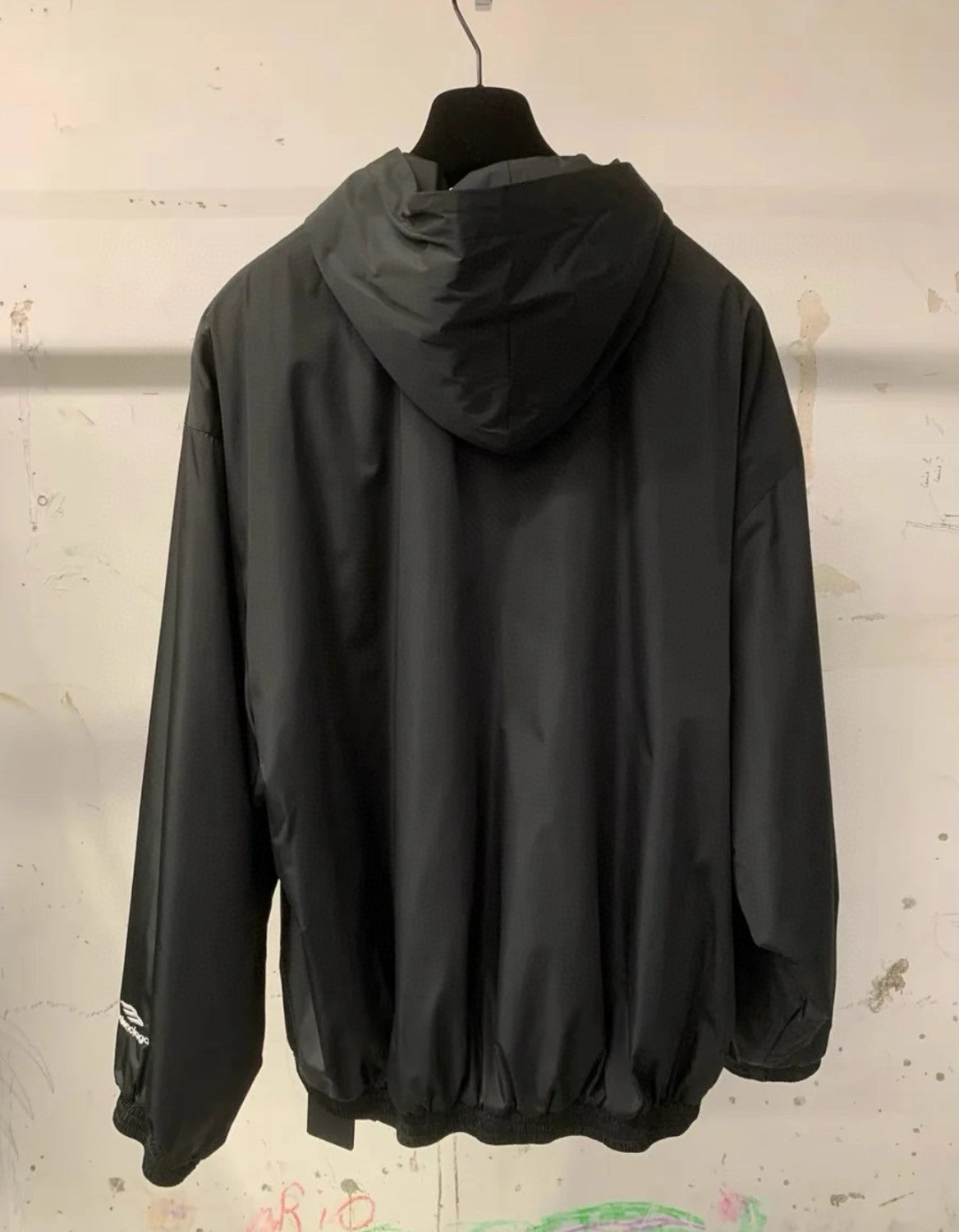 Balenciaga Men's Black Spring and Fall Logo Embroidered Printed Hooded Parker Ski Sweatshirt #75147
