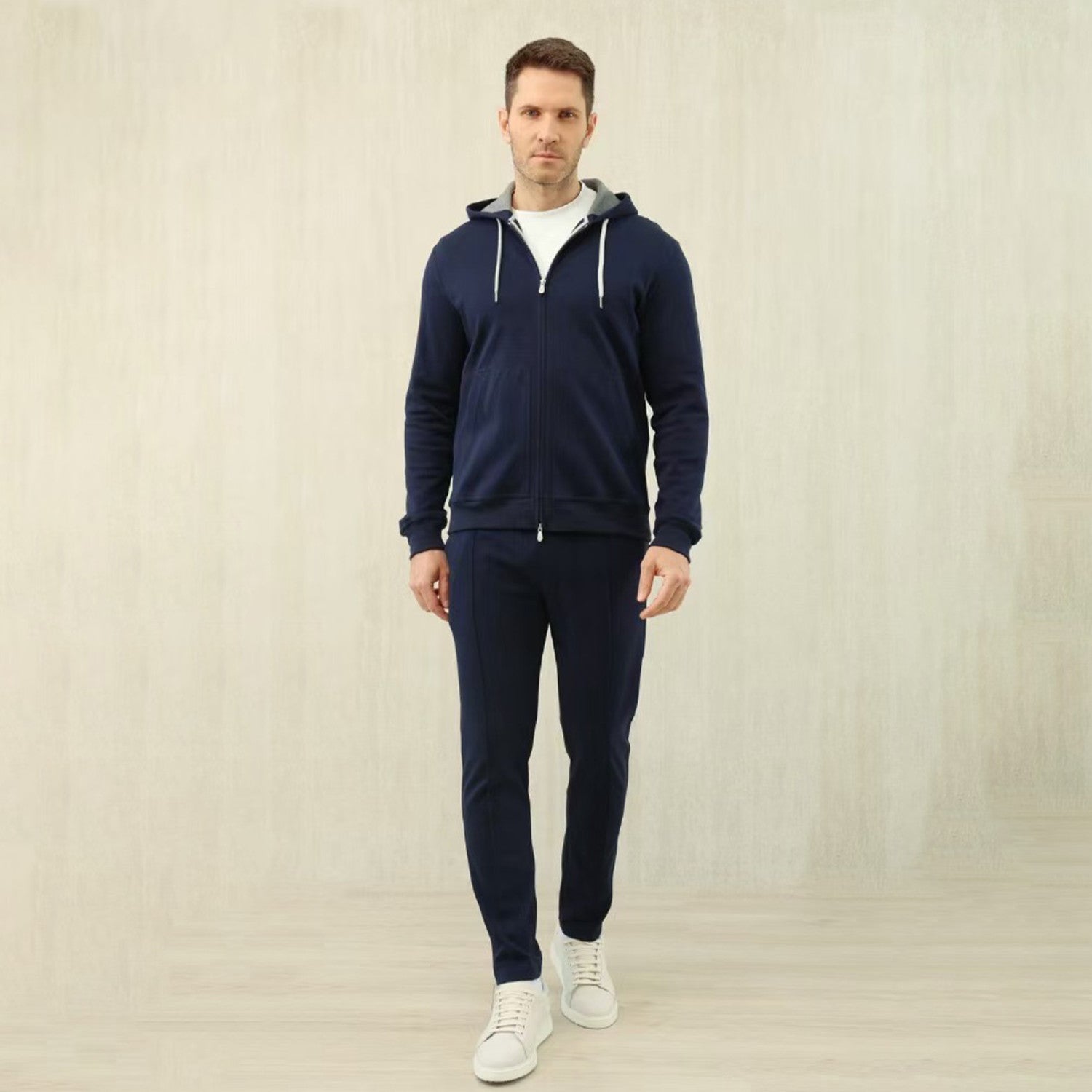 Brunello Cucinelli Men's Solid Colour Hooded Zip Sweatshirt Jacket Drawstring Comfort Straight Trousers Pants Sweatpants Suit Set  #81324