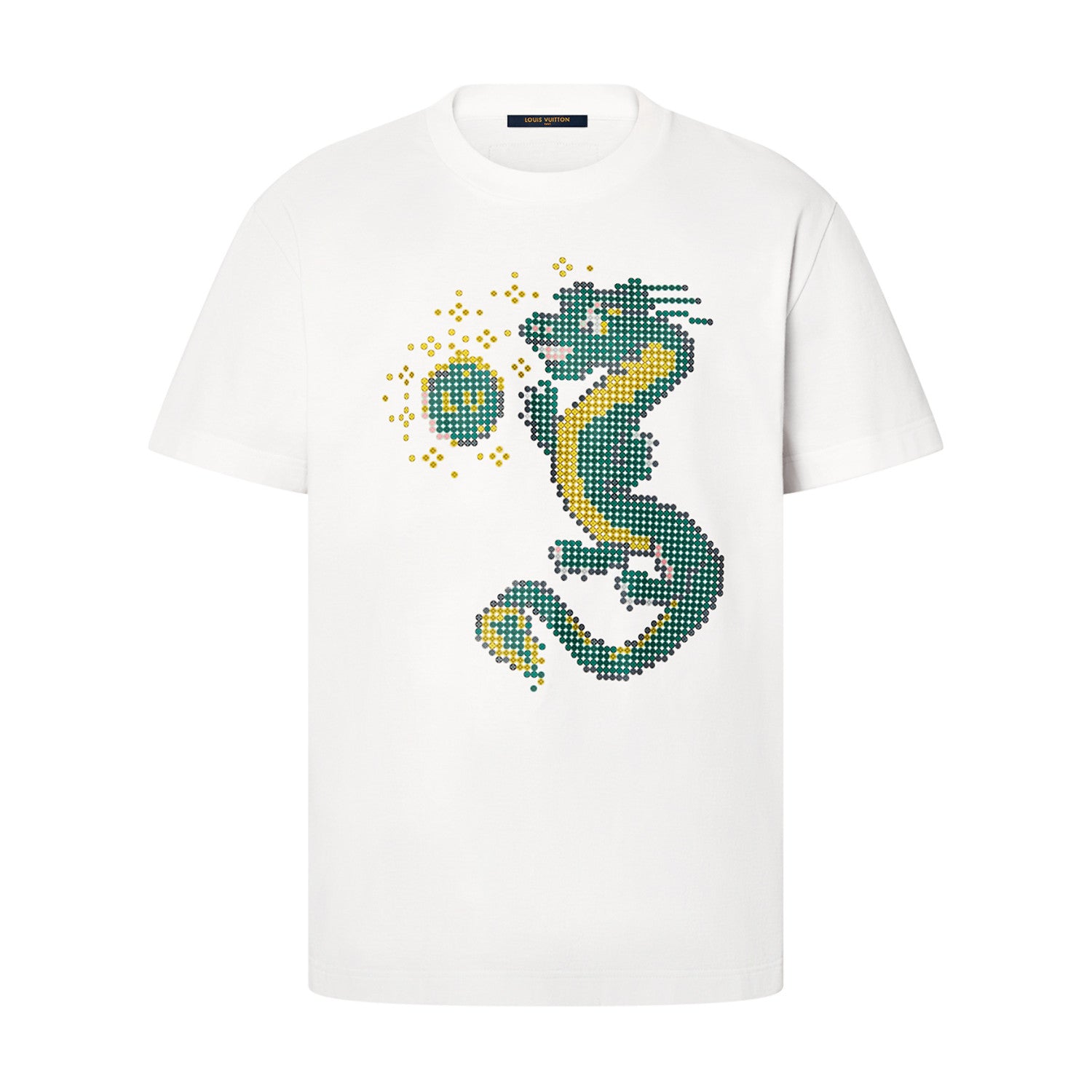 Louis Vuitton Men's Summer Year of the Dragon Printed Round Neck Cotton White Short Sleeve T-Shirt #97991