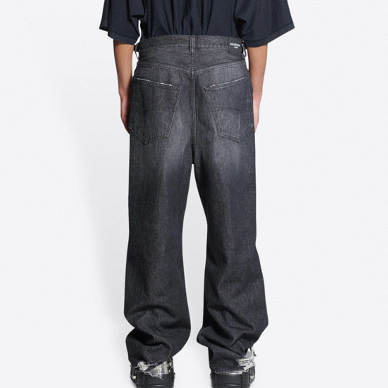 Balenciaga Men's Four Seasons Black Cotton Mid Waist Loose Ripped Denim Pants Ngvp #8181