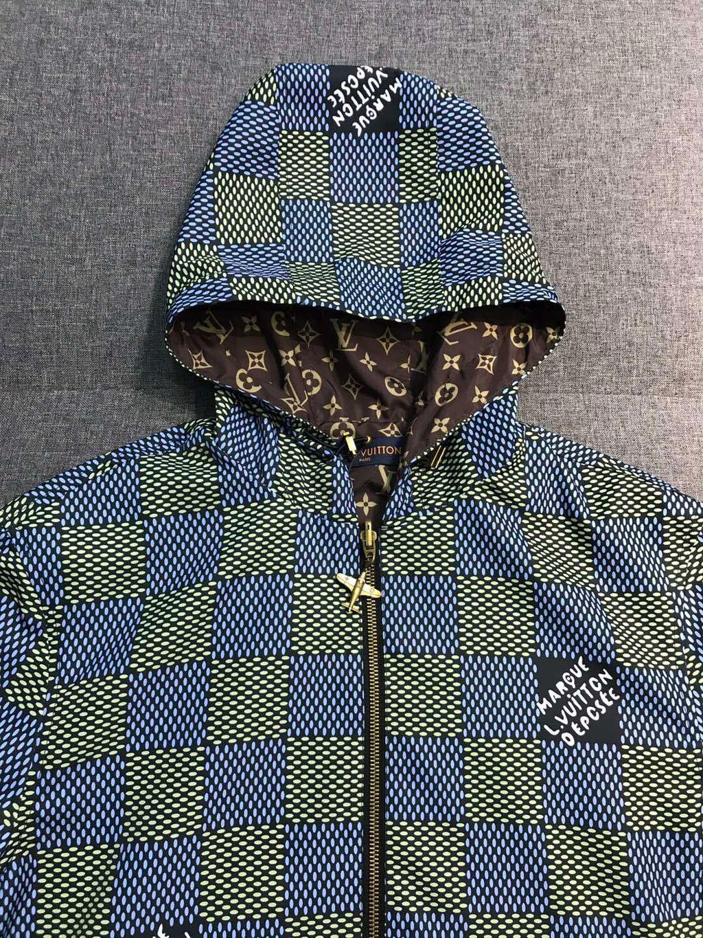 Louis Vuitton Men's Spring and Autumn Plaid Reversible Windproof Hooded Zipper Long Sleeve Jacket #75341