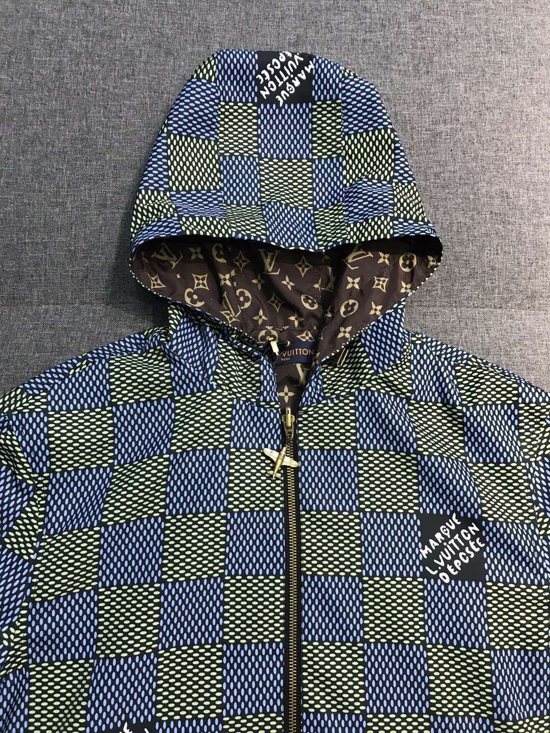 Louis Vuitton Men's Spring and Autumn Plaid Reversible Windproof Hooded Zipper Long Sleeve Jacket #75341