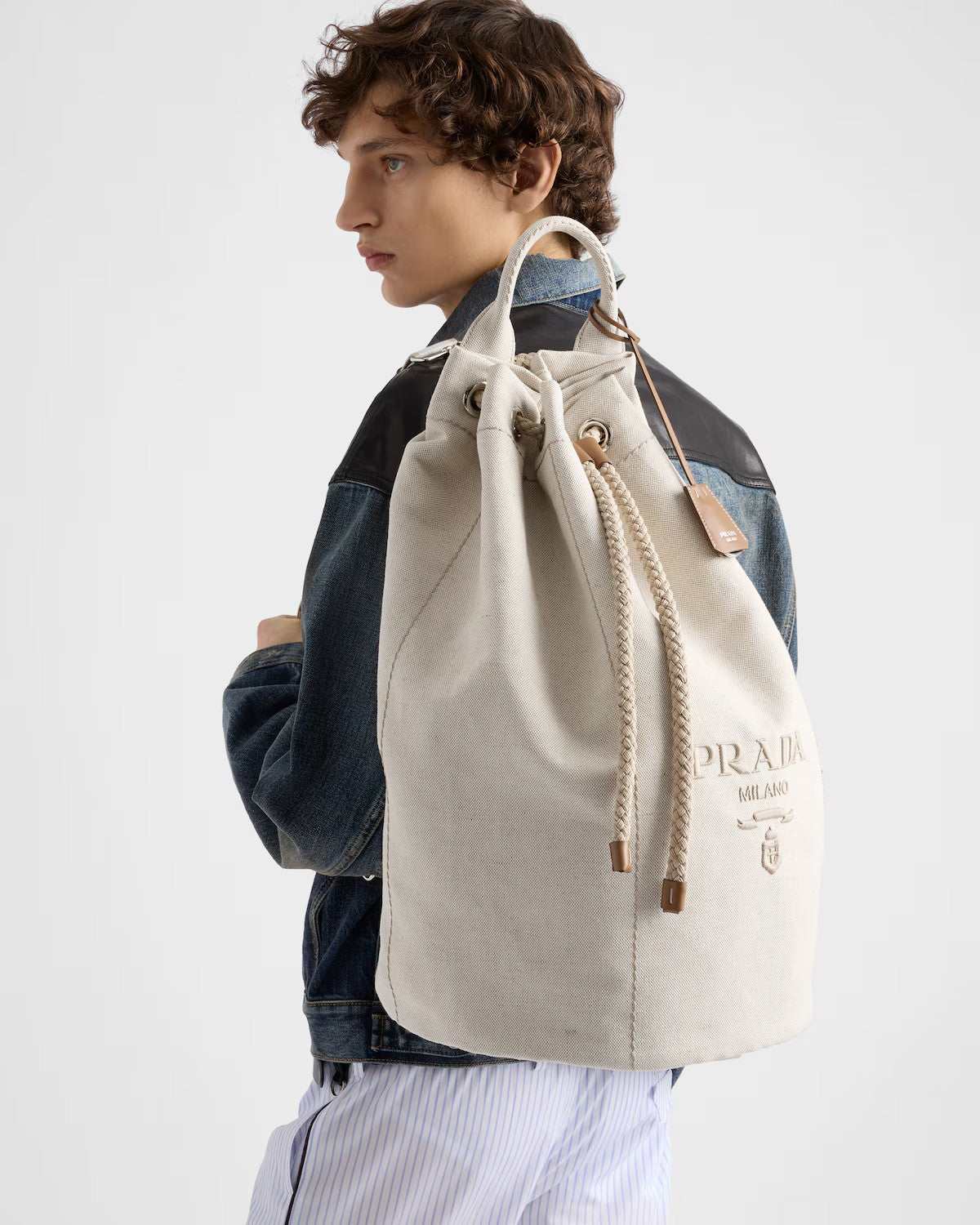 Prada Linen-blend Canvas Drawstring Travel Bag For Men Autumn/winter Fashion Trend Large Capacity Stylish Backpack Bags  2VY011_2CYA_F0216_V_OOO #81994A
