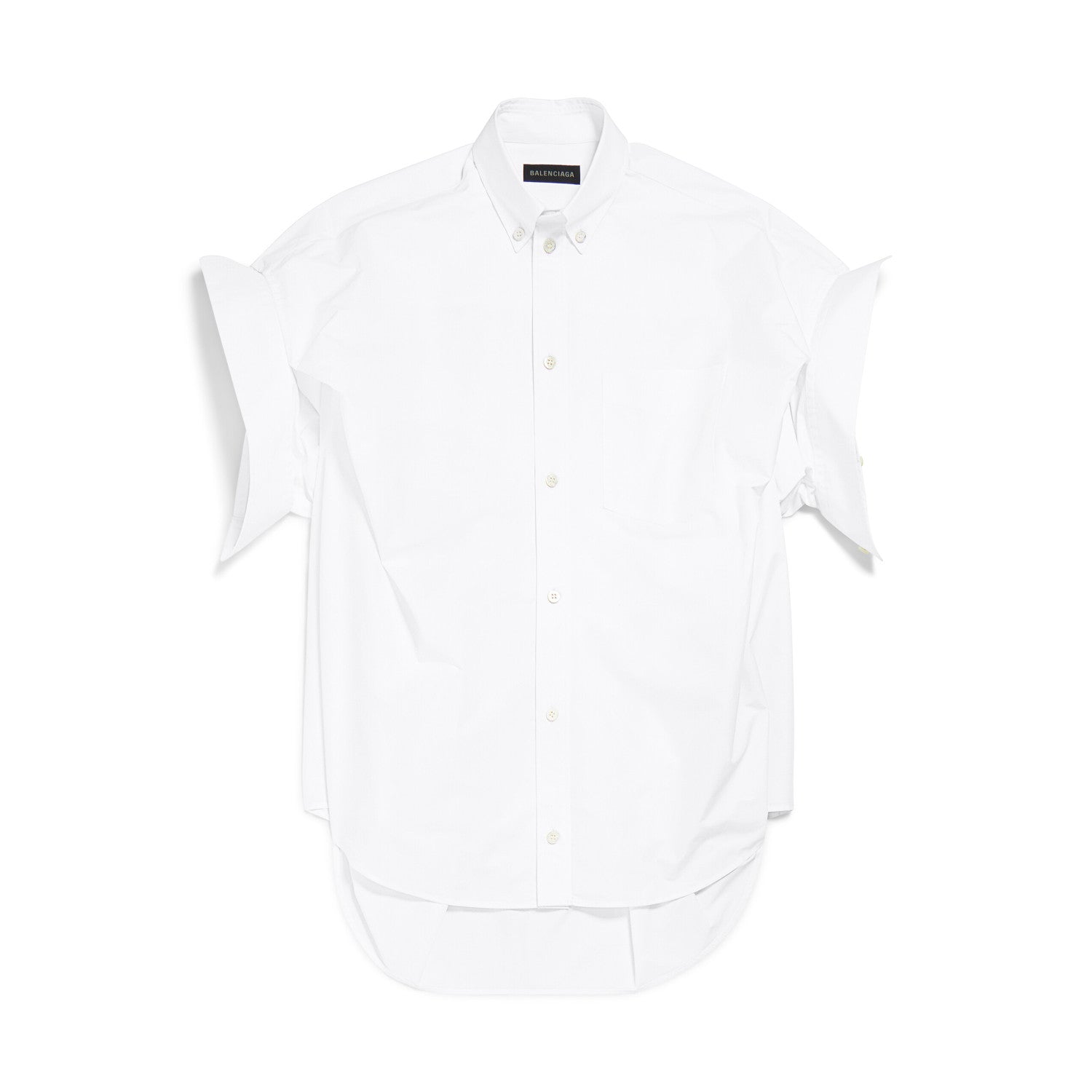 Balenciaga Men's Women's Spring Summer Autumn Lapel Fit White Cotton Poplin Round Hem Folded Sleeve Shirt Ngvp #1399