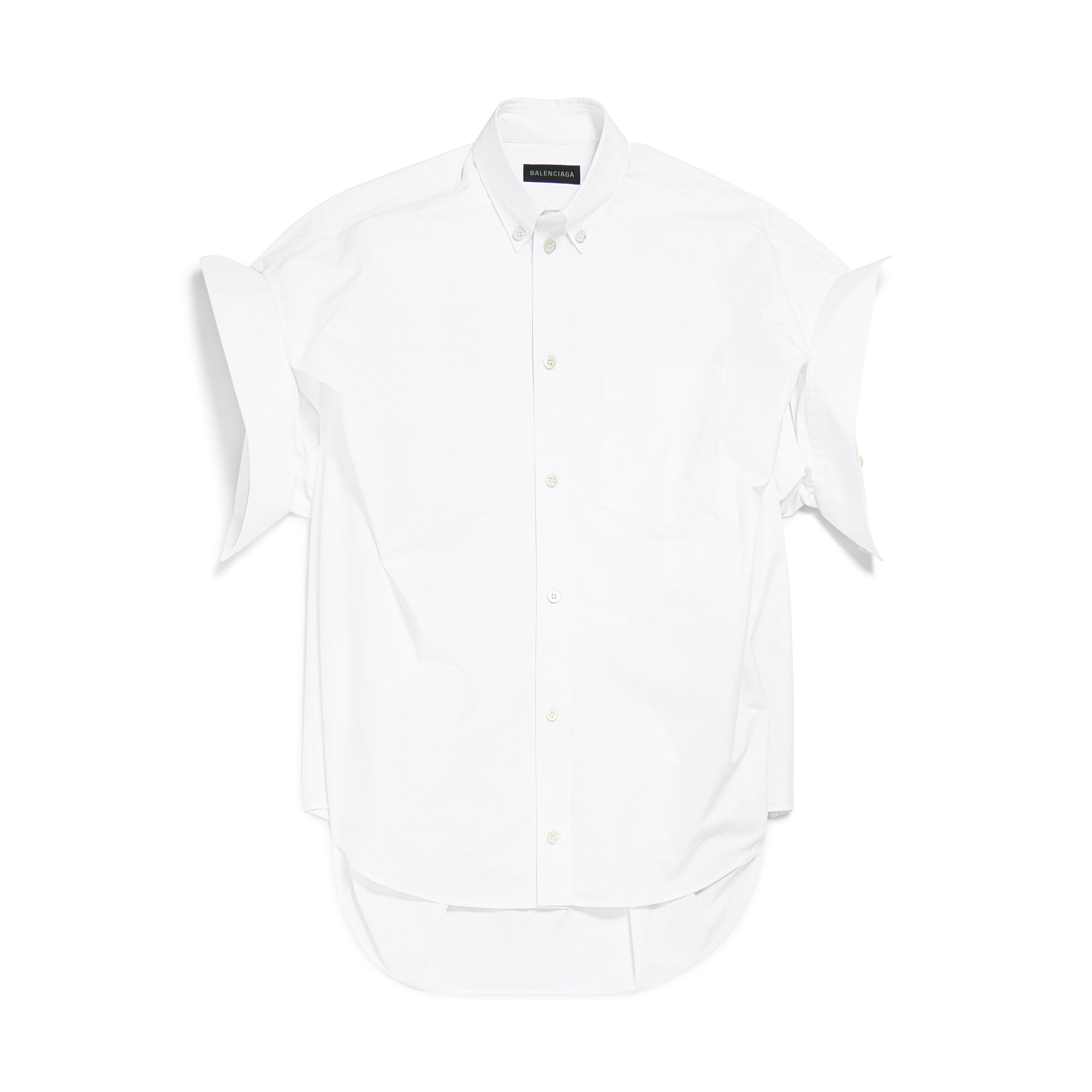 Balenciaga Men's Women's Spring Summer Autumn Lapel Fit White Cotton Poplin Round Hem Folded Sleeve Shirt Ngvp #1399