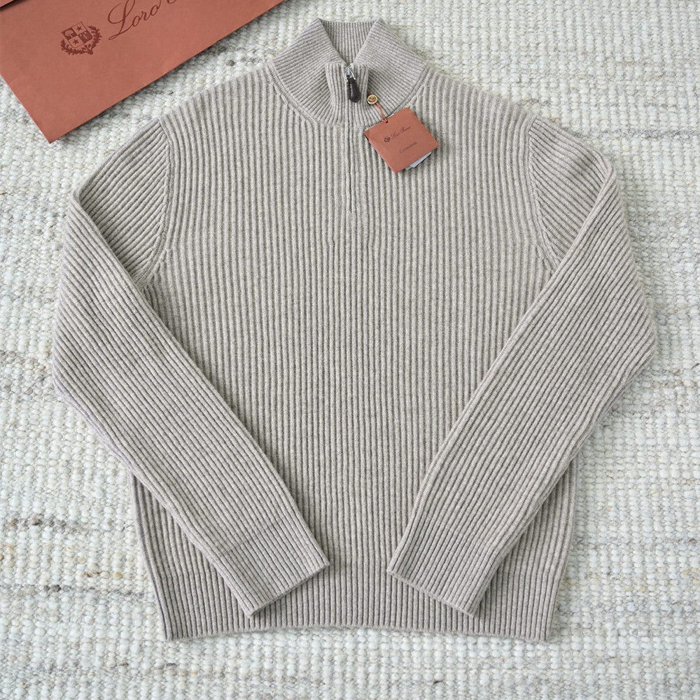 Loro Piana Plane Tree Men's Sweater Ribbed Turtleneck Half-zip Pullover Long-sleeved Cashmere Sweater #332989