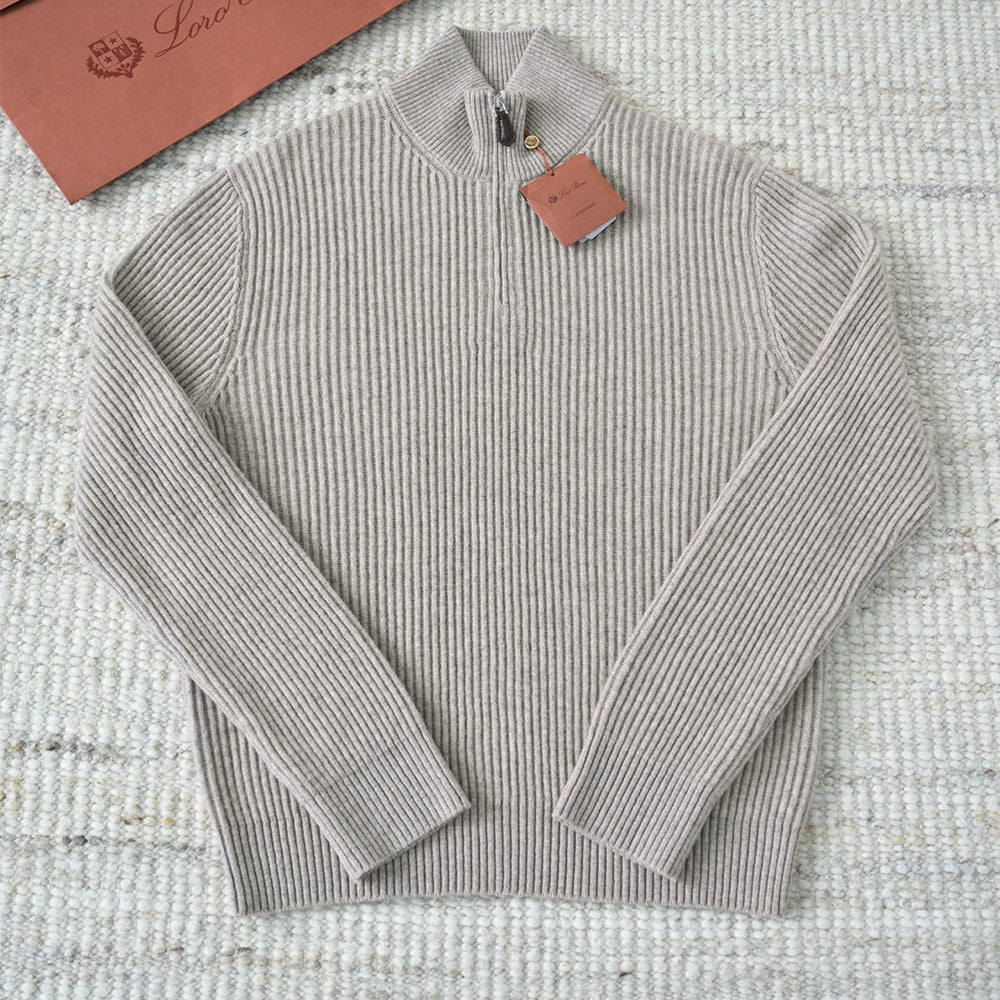 Loro Piana Plane Tree Men's Sweater Ribbed Turtleneck Half-zip Pullover Long-sleeved Cashmere Sweater #332989