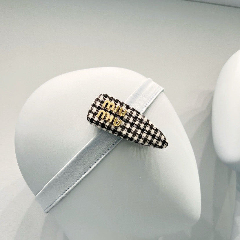 MiuMiu Women's Black and White Checkered Printed Hair Bands Headbands Hair Bands Hair Clips Jewelry #75549