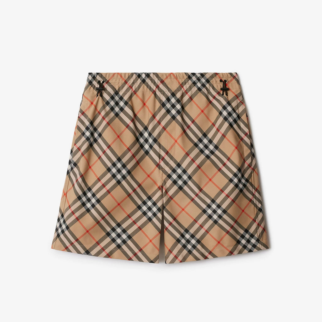Burberry Men's Summer Checkered Print Drawstring Embroidered Knight Pattern Pocket Casual Shorts #77511