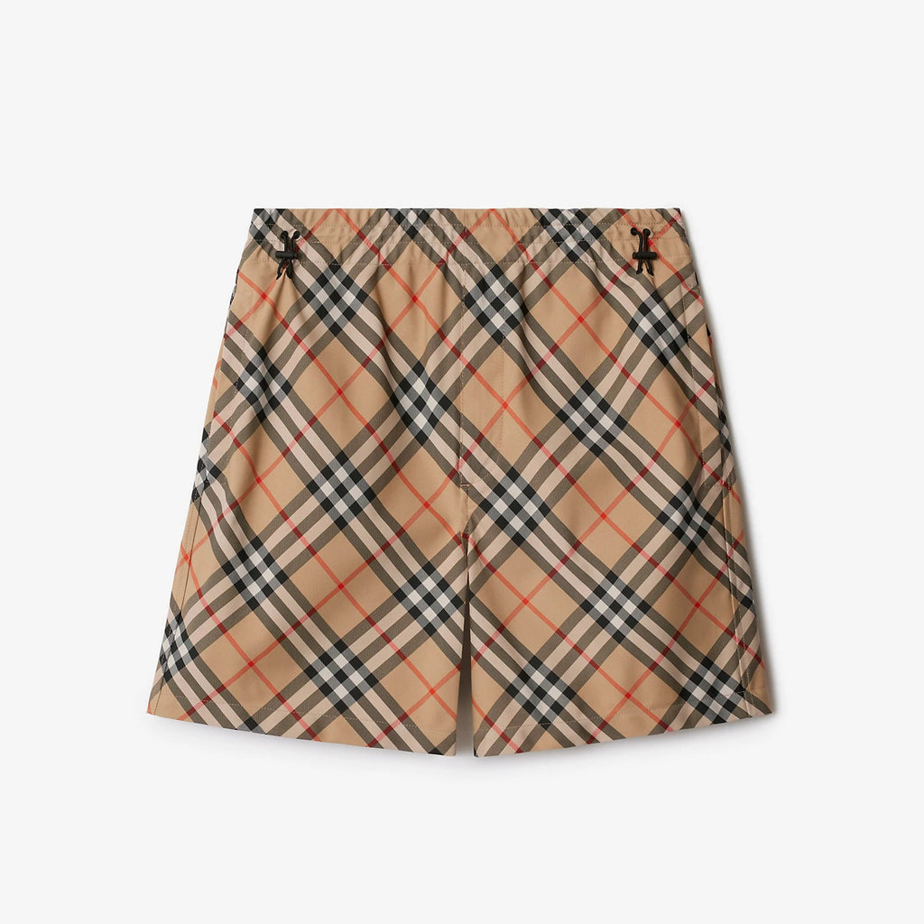 Burberry Men's Summer Checkered Print Drawstring Embroidered Knight Pattern Pocket Casual Shorts #77511