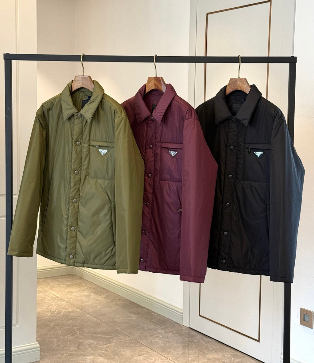 Prada Men's Autumn and Winter Solid Color Single Breasted Nylon Cotton Jacket Long Sleeve Jacket #73912