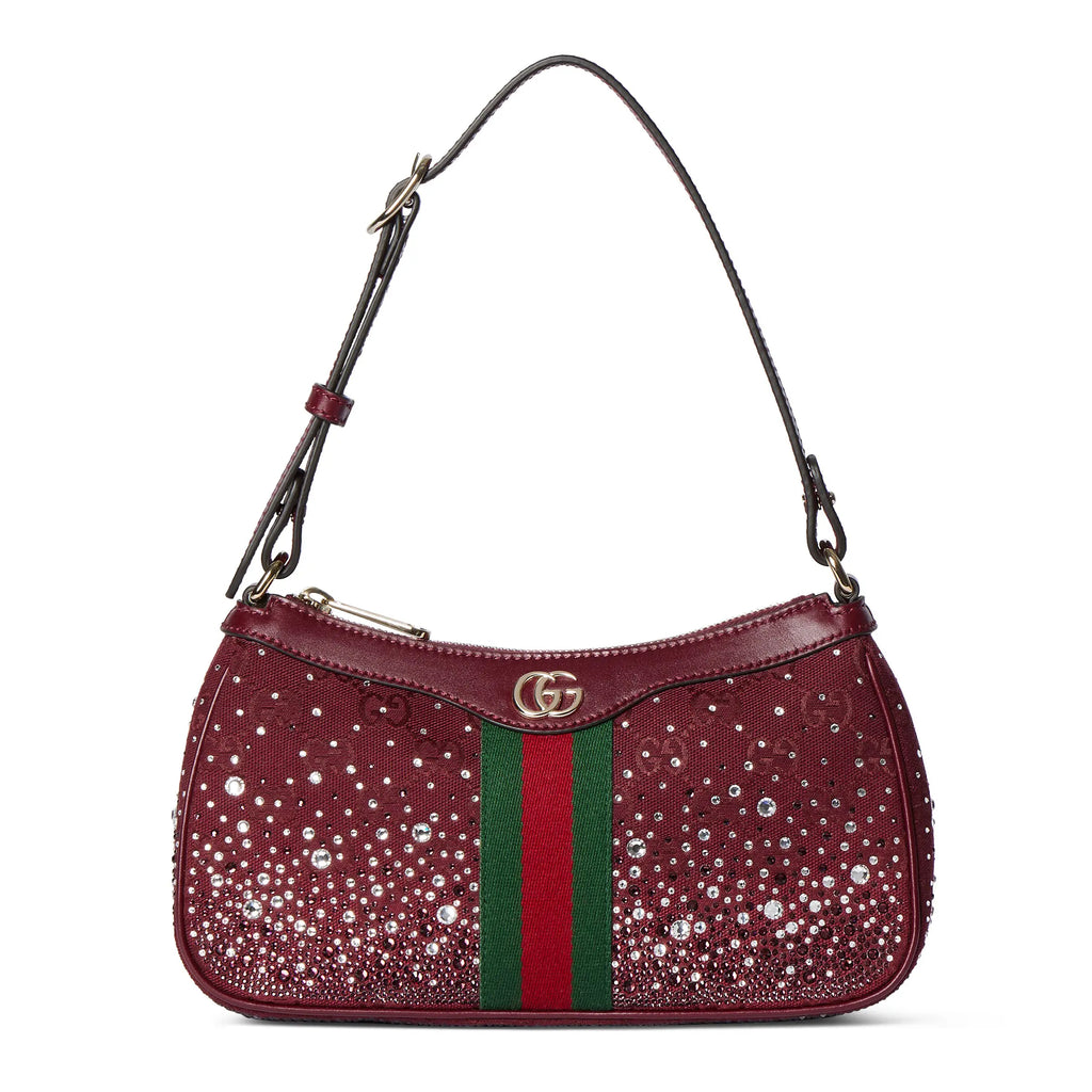 Gucci Ophidia Collection Crystal-Embellished Small Shoulder Bag Fashion Striped Satin Ribbon Gold-Tone Hardware Clutch Bag Crossbody Bags #193418