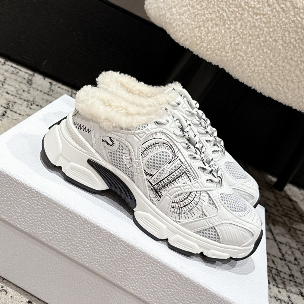 Dior Alps Dior Chrono Women's Fall/winter Casual Round Toe Lace Up Slip On Flat Low Top Heel Exposed Fleece Lined Moccasin Sneakers Shoes #79453