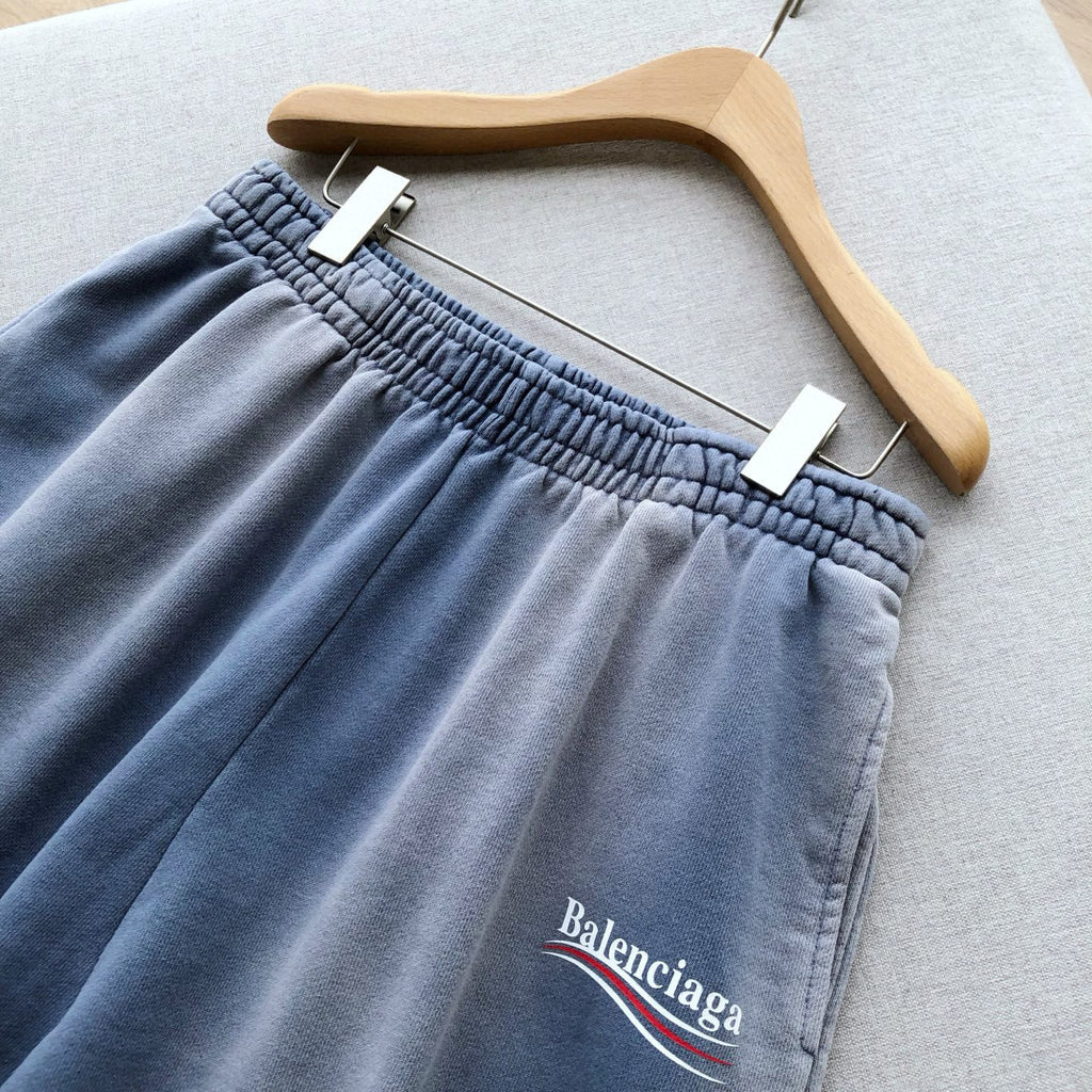 Balenciaga Men's Summer Logo Printed Elastic Waist Cotton Casual Loose Washed Gradient Political Campaign Shorts #71897