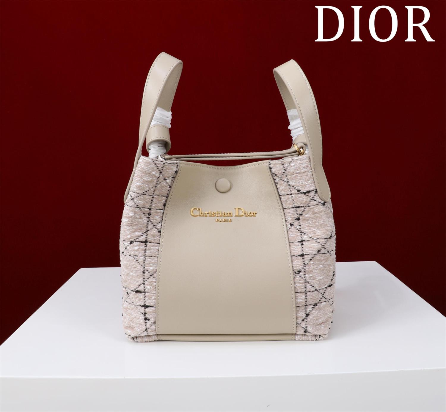 Dior Women's Solid Color Tweed & Leather Tote Shoulder Bag Bags #75973