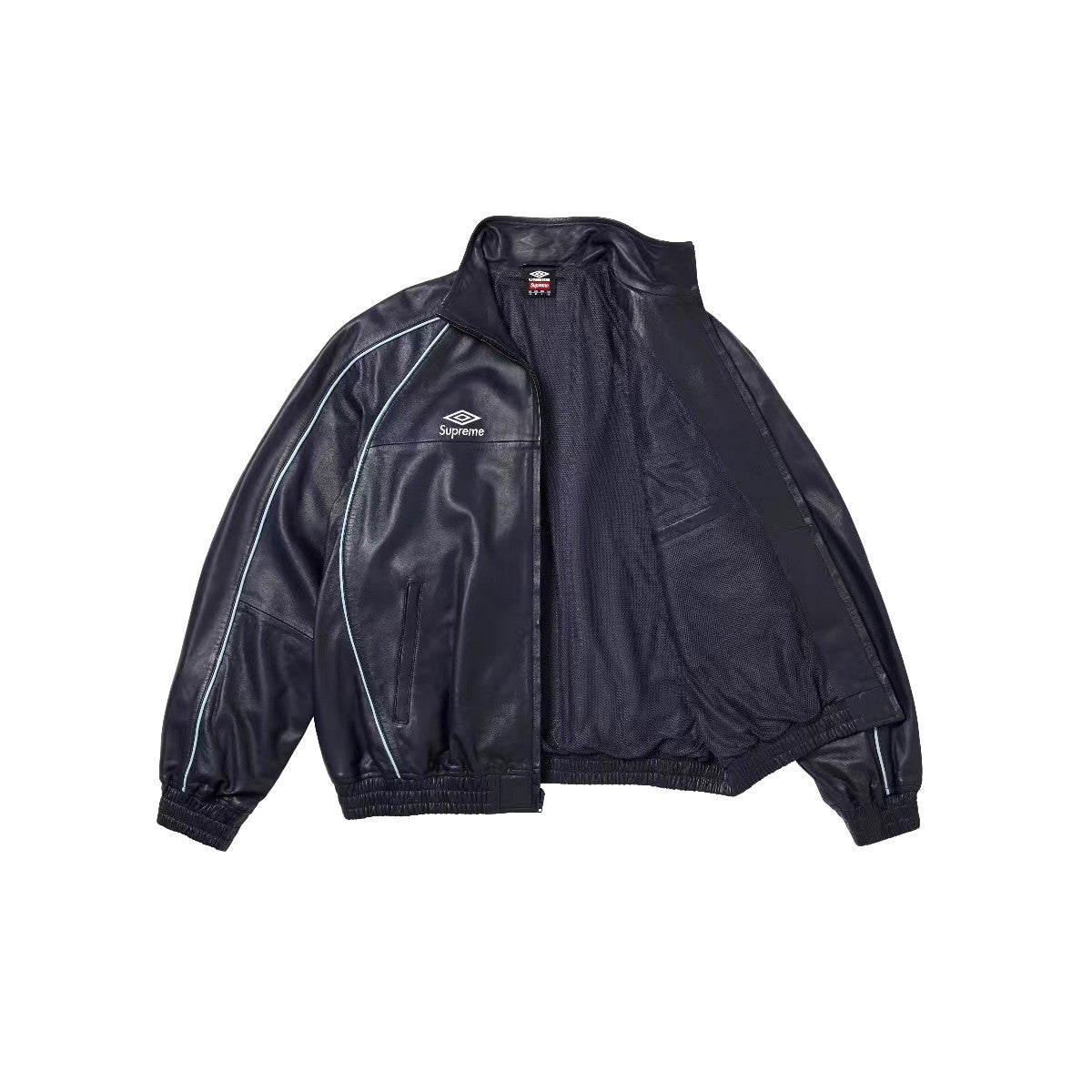 Supreme Men's And Women's  Spring/fall Fashion Casual Solid Color High Neck Zipper Front Embroidered Logo Leather Jacket #79518