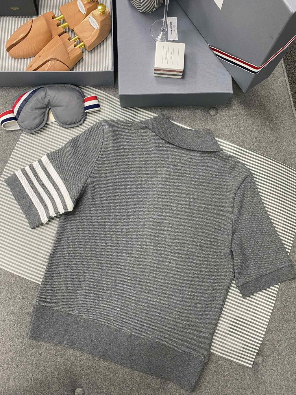 Thom Browne Men's Summer Solid Color Striped Cotton Polo Shirt Short Sleeve T-Shirt #99912