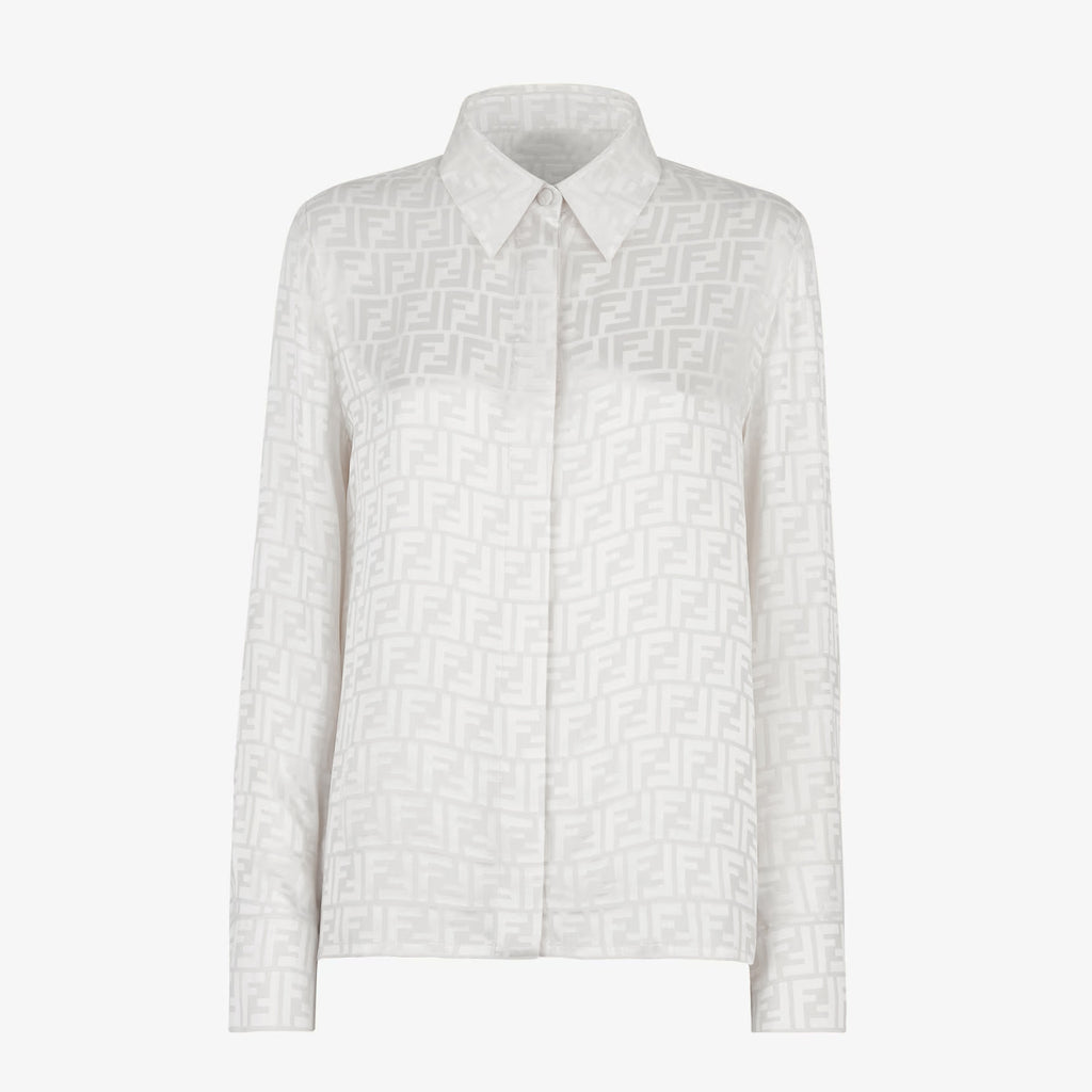 Fendi Men's Women's  Autumn And Winter New Silk Light Cotton Solid Color Lapel Shirt Ff Jacquard Logo Fashion Loose Casual Long-sleeved Shirt! #81616