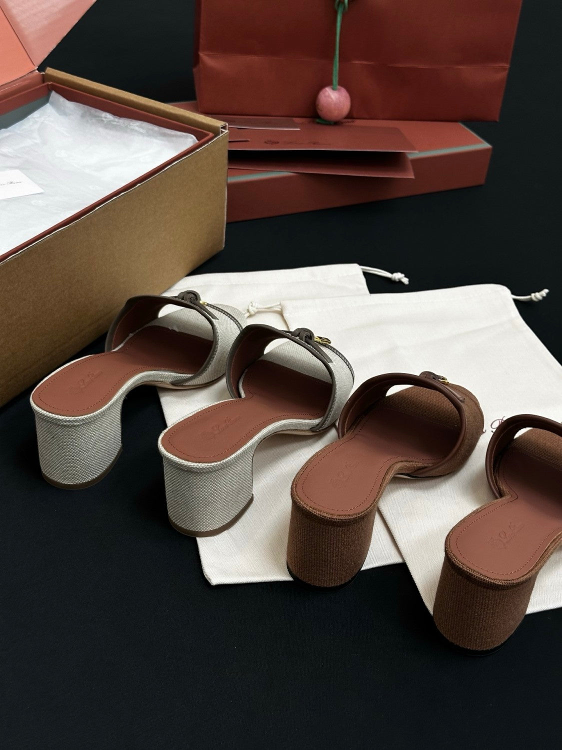 Loro Piana Linen Pendant High Heel Sandals Slippers #381477
