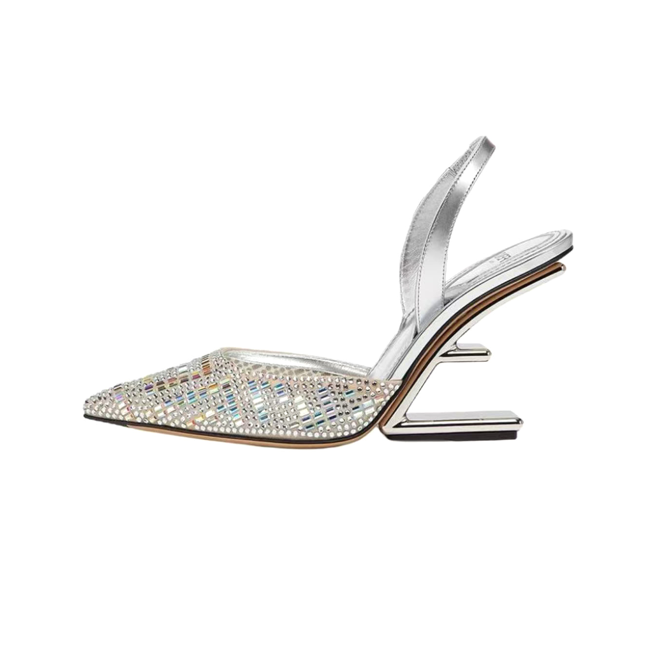 Fendi Women's Spring/Fall Fashion Classic Pointed-Toe Leather Metal Diagonal F-Shaped 3D Heel High Heels Shoes #78767