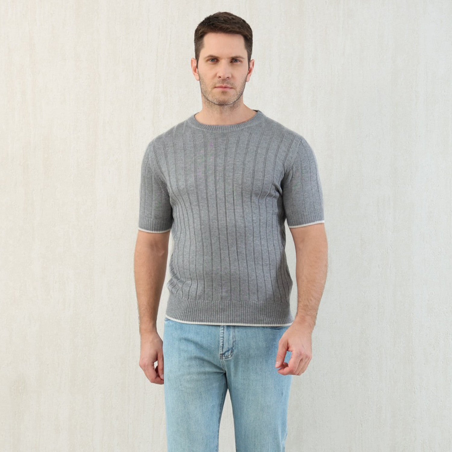 Brunello Cucinelli Spring And Summer Men's Flat Ribbed Linen And Cotton Knitted T-Shirt Fashion Trend Casual Comfortable Round Neck T-Shirt Ngvp #1348