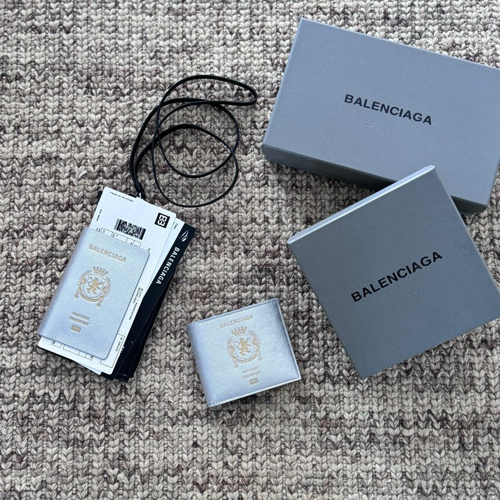Balenciaga Men' Passport Square Folded Wallet in Silver #336007