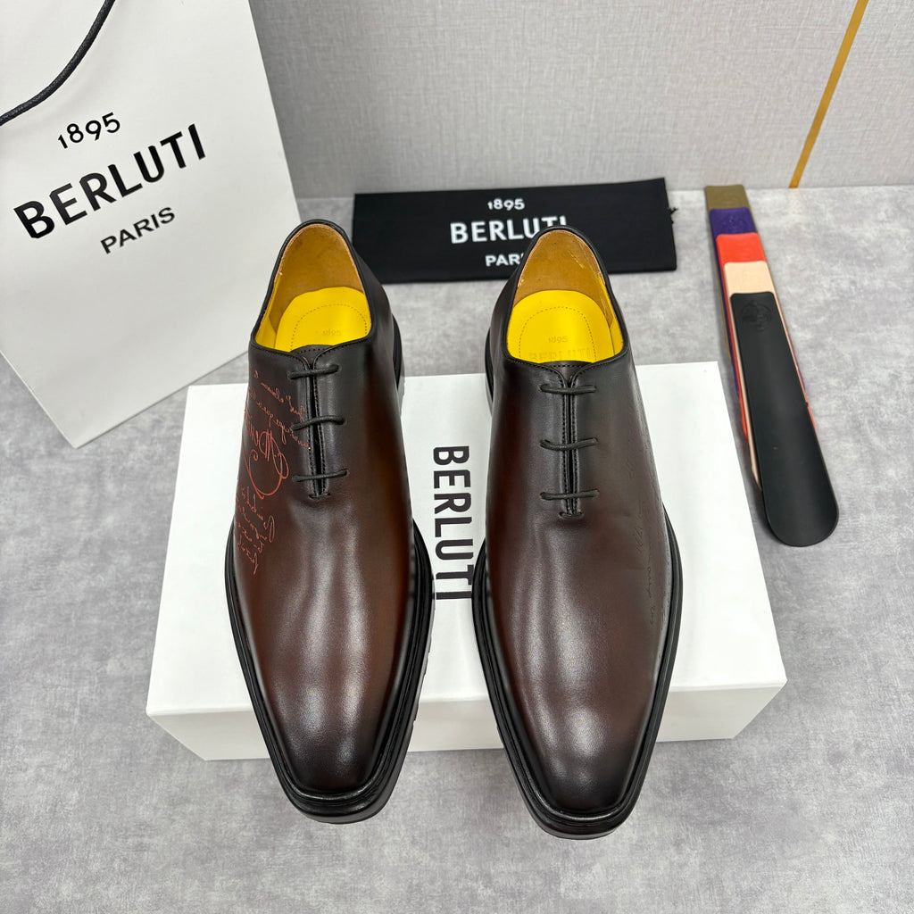 Berluti Men's Spring/Fall Classic Elegant Leather-Sourced Elastic Formal Midsole Dress Shoes #78574