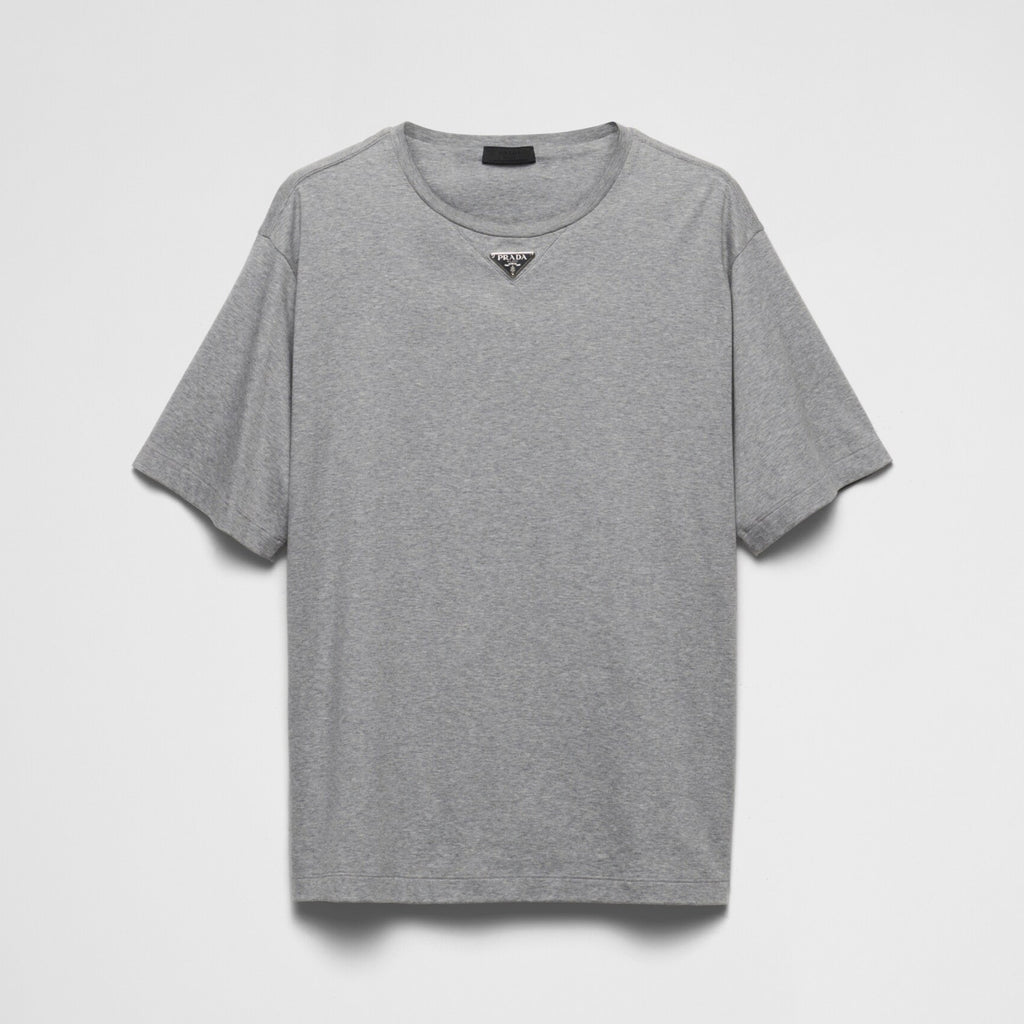 Prada Men's Summer Solid Color Triangle Logo Logo Round Neck Cotton Short Sleeve T-Shirt #75752