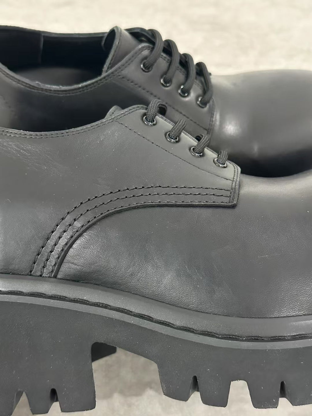 Balenciaga STOMPER Men's Spring/Fall Fashion Classic Round Toe Lace Up Chunky Heel Brogues Derby Shoes #79321