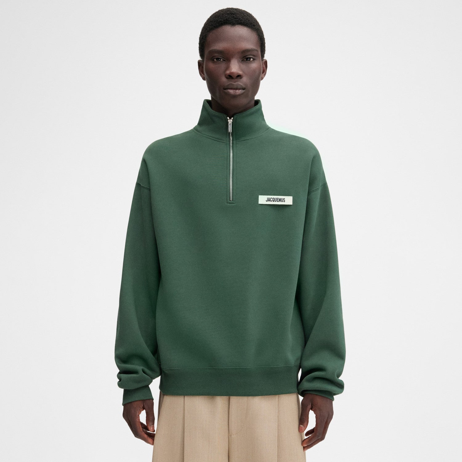 Jacquemus Men's Spring/Fall Fashion Casual High Neck Half Zip Embroidered Knit Logo Sweatshirt #78534