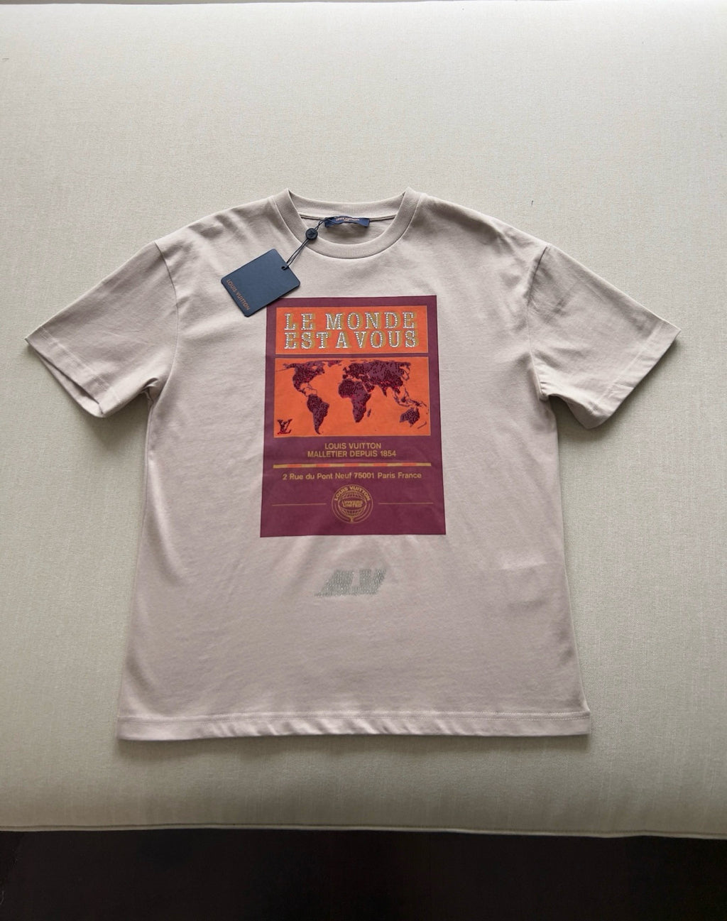 Louis Vuitton Men's Summer World Map Hot Drill Pattern Printed Cotton Round Neck Short Sleeve T-Shirt #76268