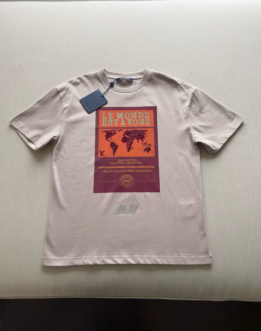 Louis Vuitton Men's Summer World Map Hot Drill Pattern Printed Cotton Round Neck Short Sleeve T-Shirt #76268