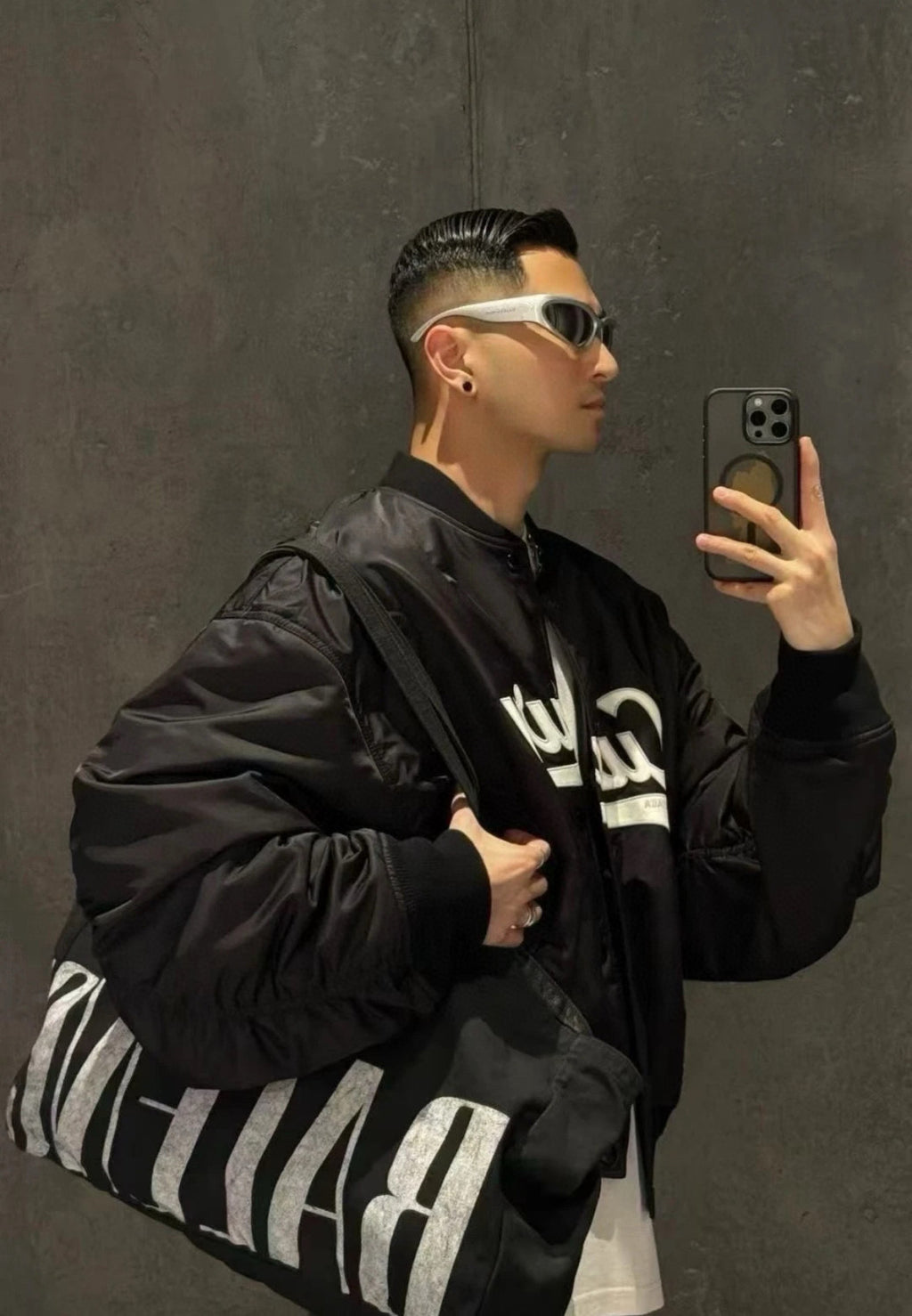 Balenciaga Men's And Women's Fall/Winter Fashion Casual Solid Color Crew Neck Zipper Logo Embroidered Pattern Oversized Flight Cotton Jacket #78996