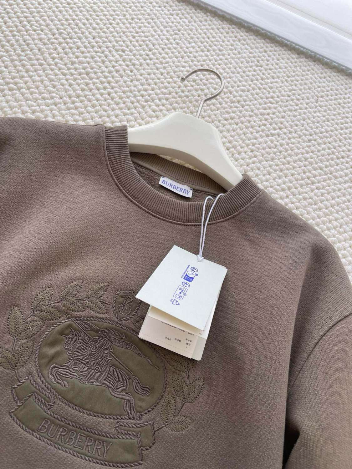 Burberry Men's Spring and Autumn Green Knight Embroidered Label Round Neck Loose Long Sleeve Sweatshirt Pullover #73173