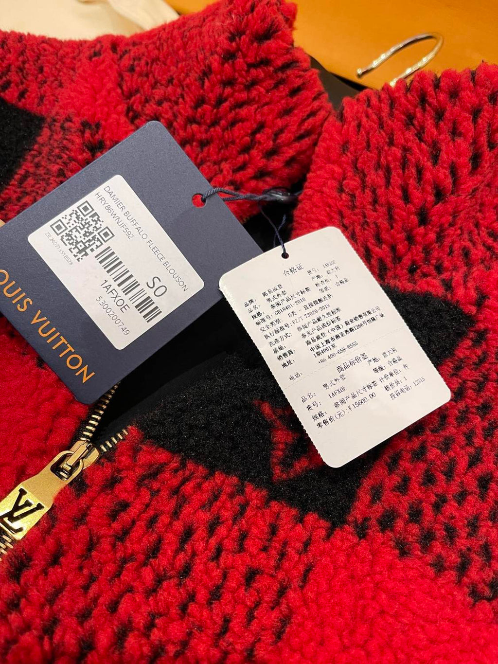 Louis Vuitton Men's Fall And Winter Red And Black Checkerboard Pattern Collar Zipper Long Sleeved Jacket #73682