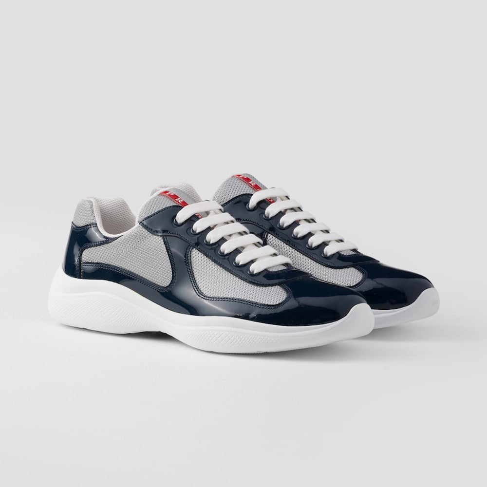 PRADA Black silver Patent Leather And Technical Fabric Prada America s Cup Sneakers #334570