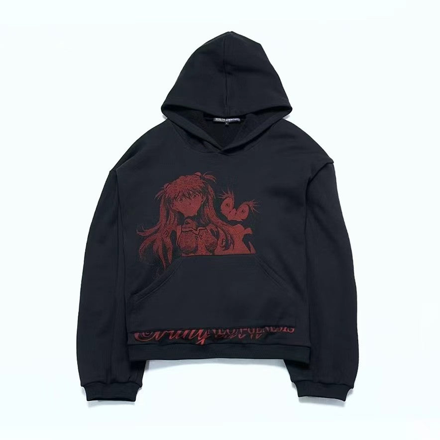 Rough Simmons Men's Fashion High Street Trend Black Red Akira Manga Do Old Print Washed Loose Hoodie Sweatshirt Ngvp #2253