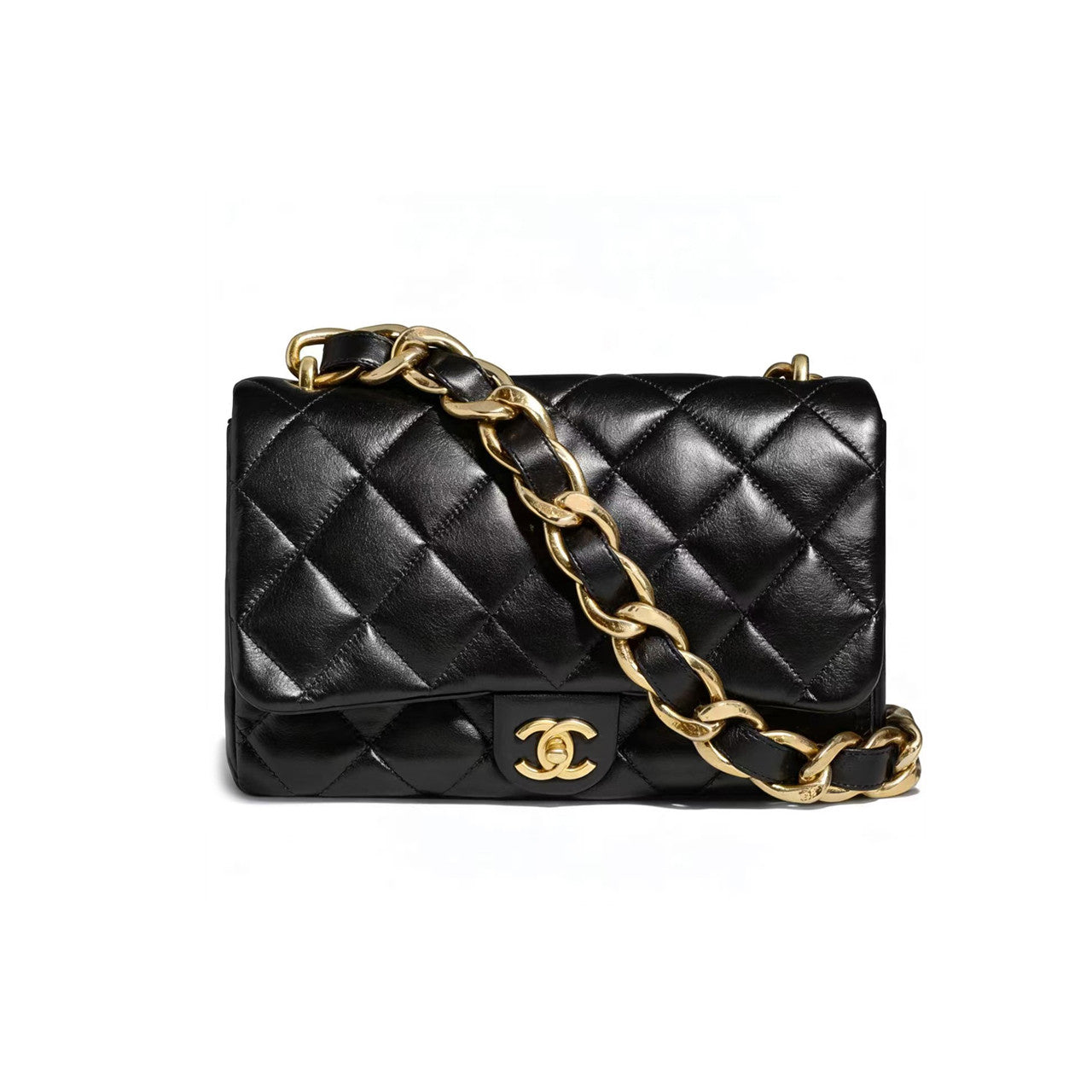 Chanel  Chunky Chain Black Gold Square Pouch Stylish And Elegant Evening Clutch Bag Crossbody Bag #195121