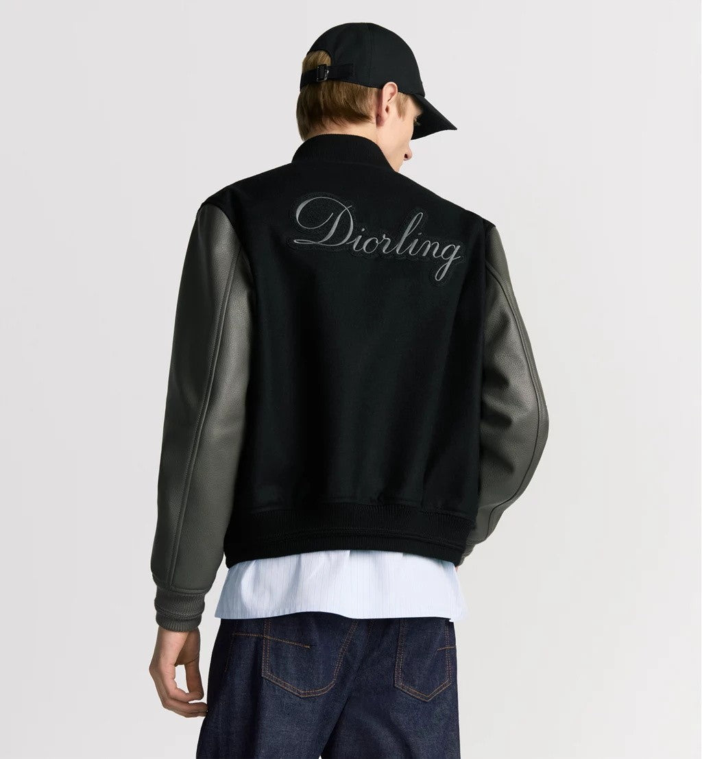Dior Men's Spring/Fall Casual Fashion Crew Neck Single-Button Wool Tweed Jacket Leather Baseball Jacket #78774